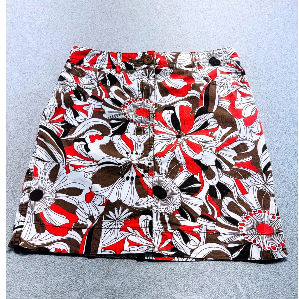 Ann Taylor LOFT Womens 6 Floral A Line Skirt Red Brown White Retro Mod Print